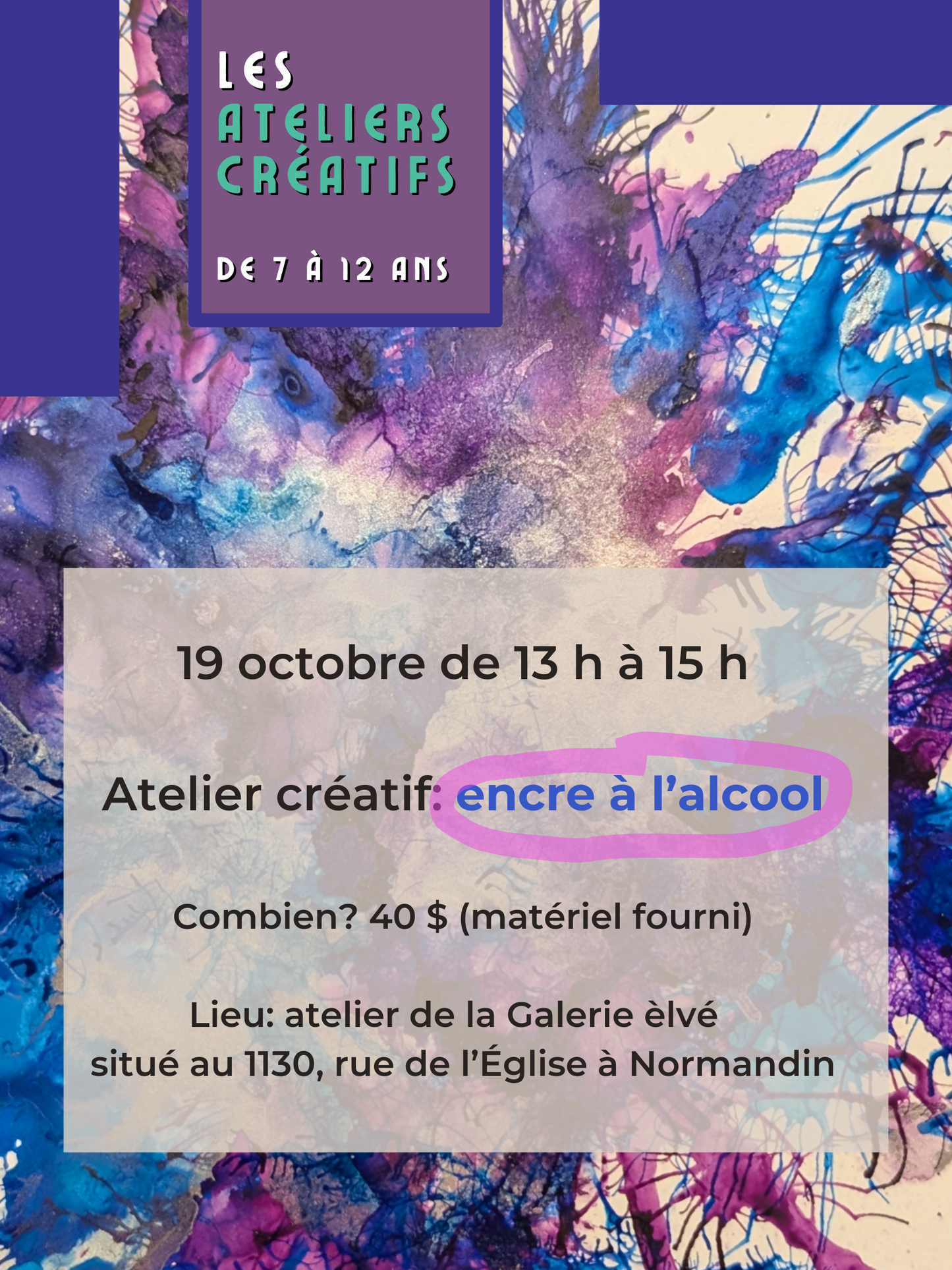 Trois ateliers créatifs pour enfants (7 à 12 ans)