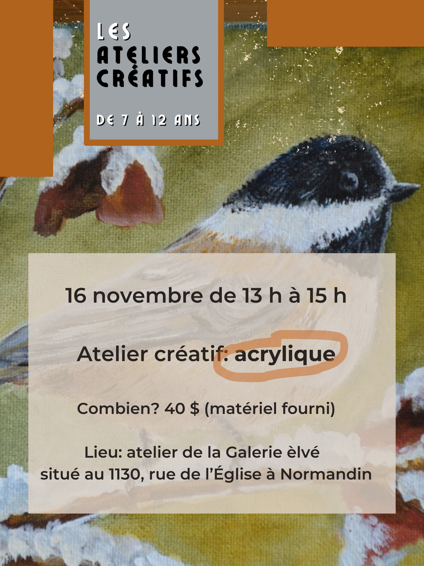 Trois ateliers créatifs pour enfants (7 à 12 ans)